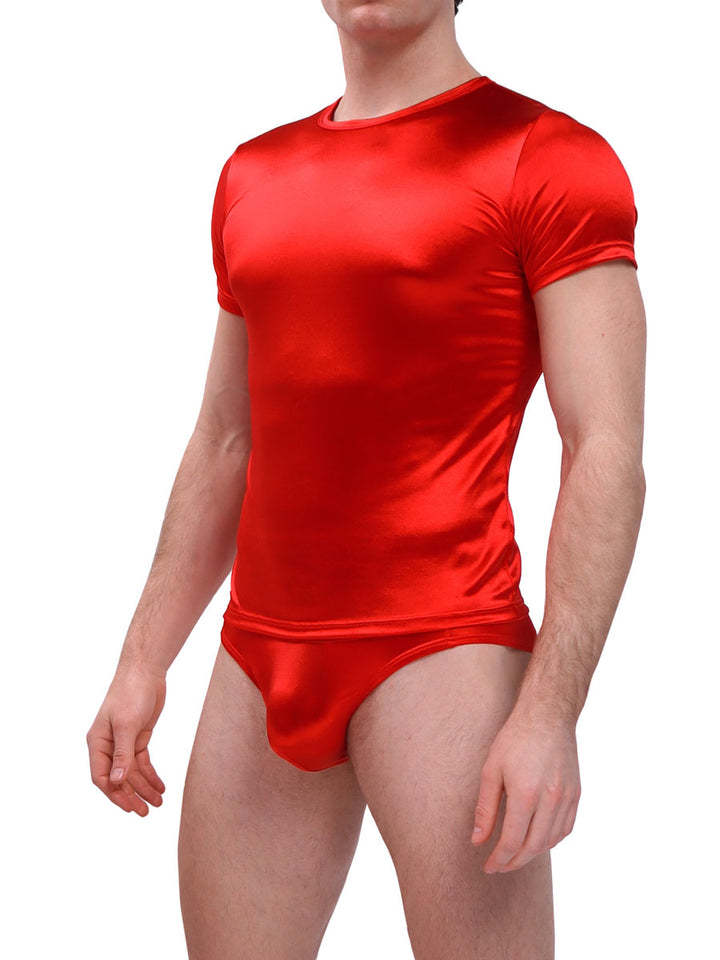 men's red satin t-shirt - Body Aware UK
