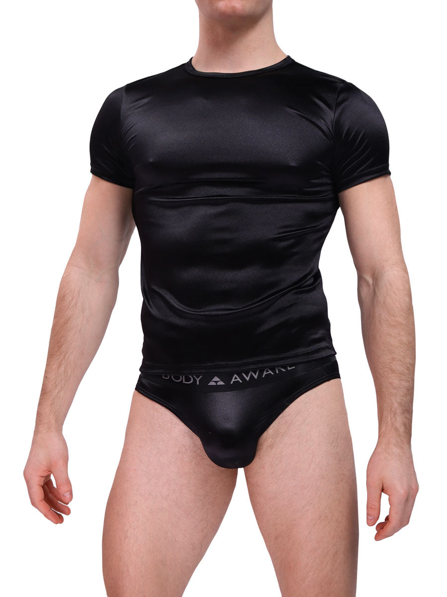 men's black satin t-shirt - Body Aware UK