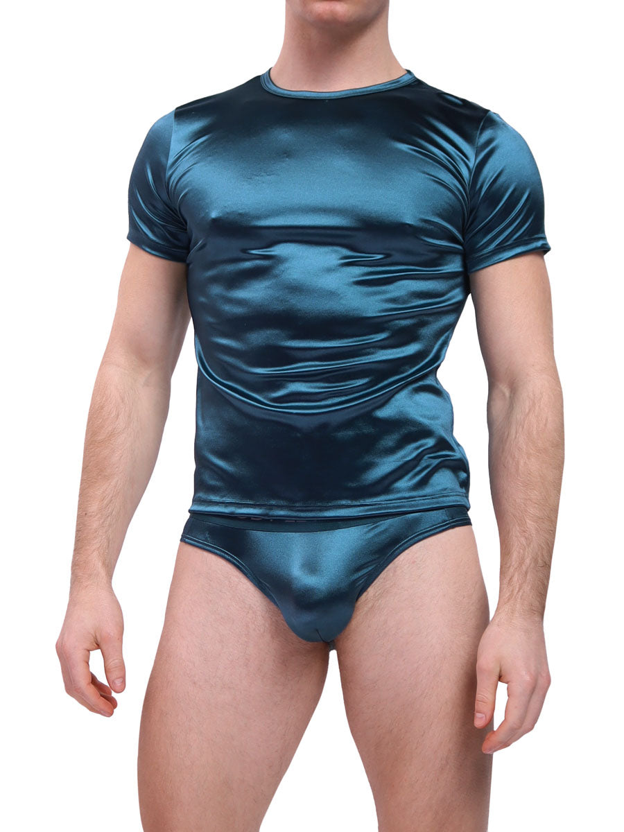men's teal satin t-shirt - Body Aware UK