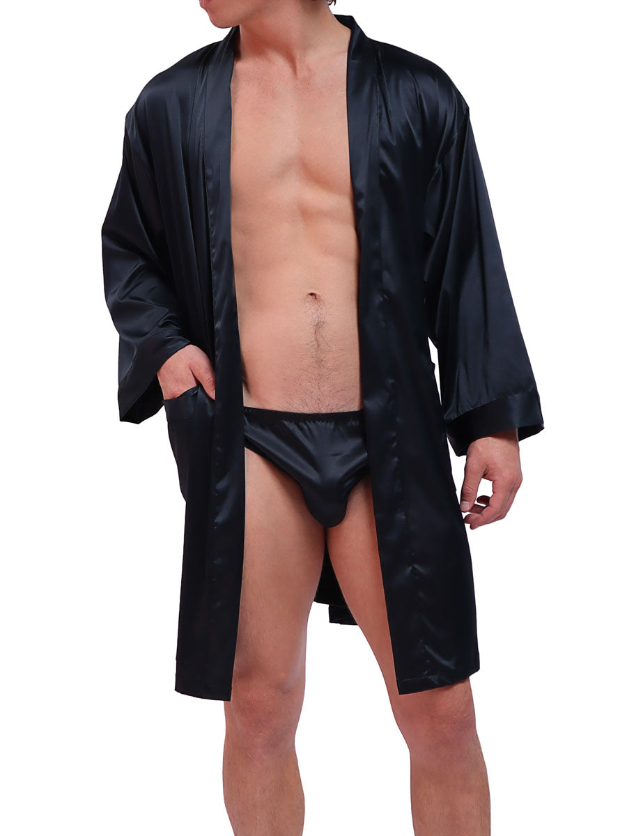 men's navy blue silk robe - Body Aware UK