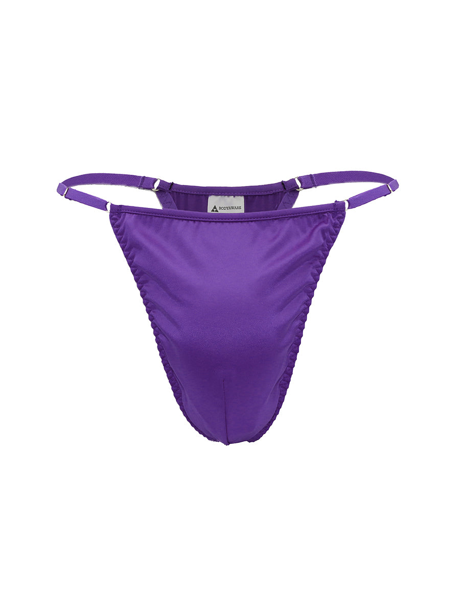 Purple thong underwear on a white background