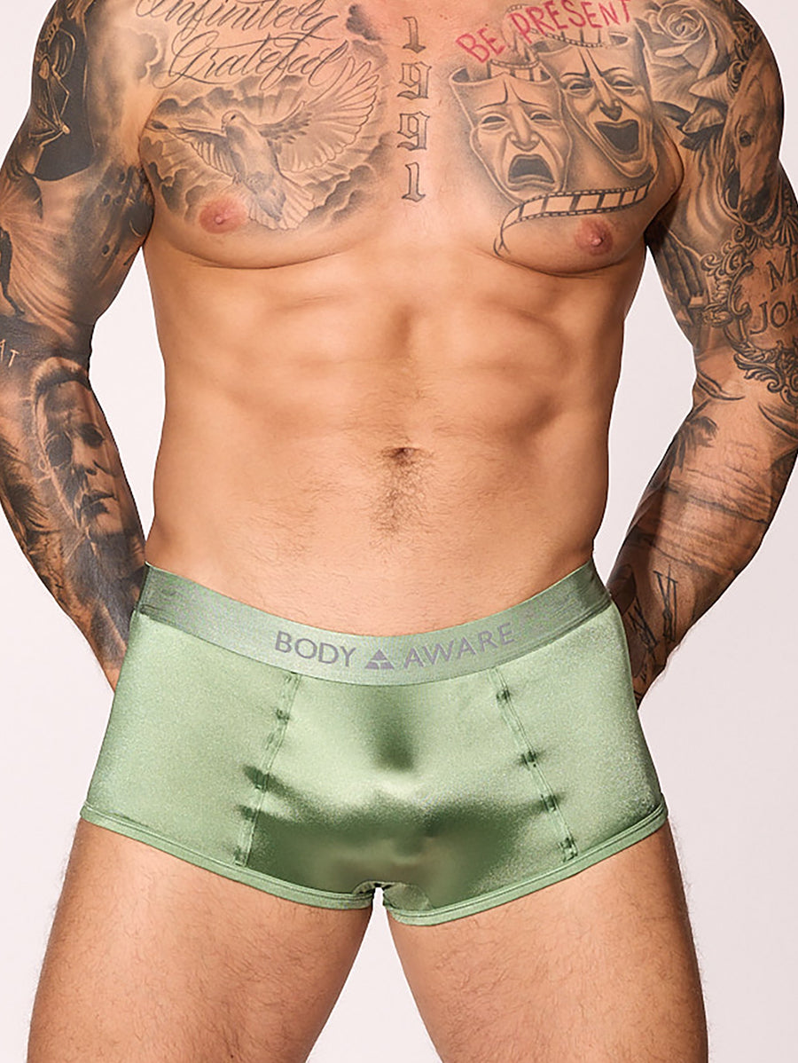 men's green satin logo boxers - Body Aware UK