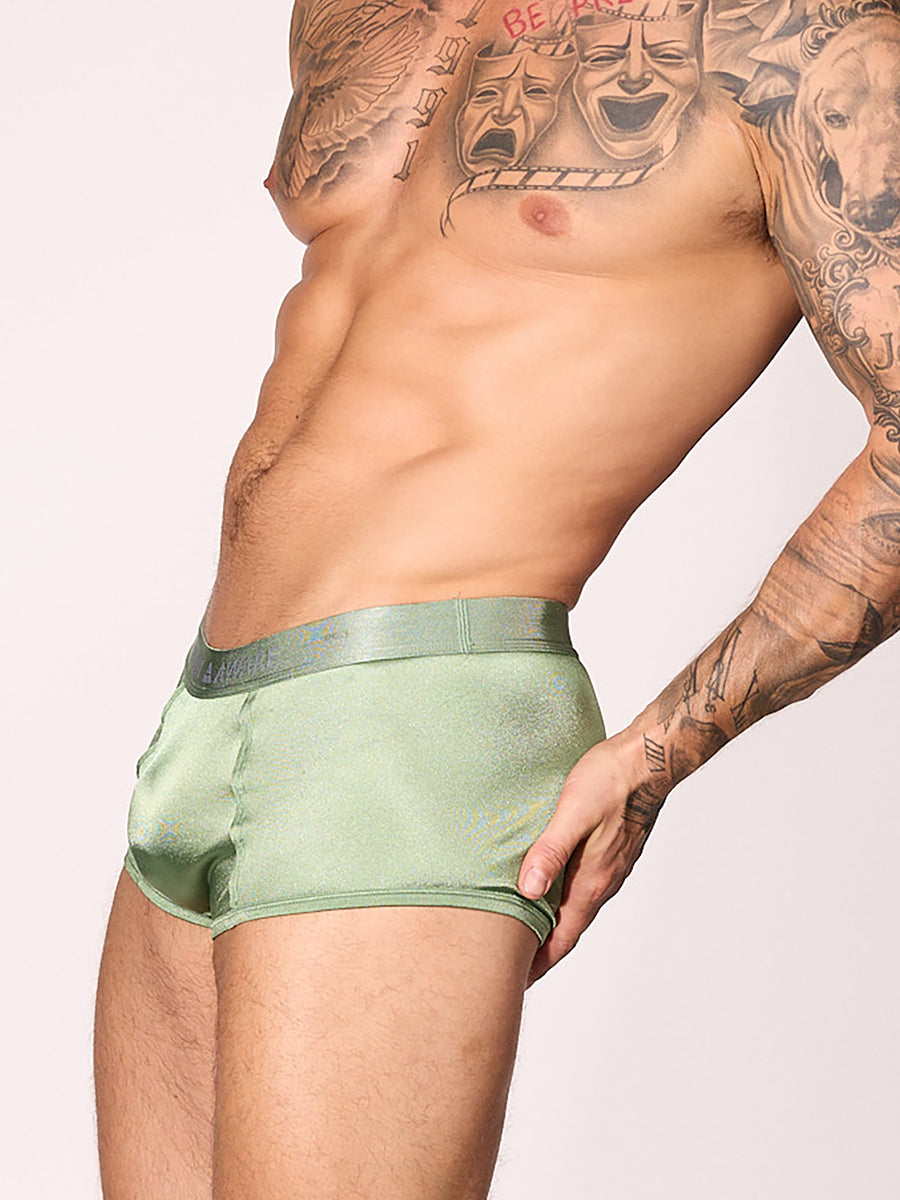 men's green satin logo boxers - Body Aware UK