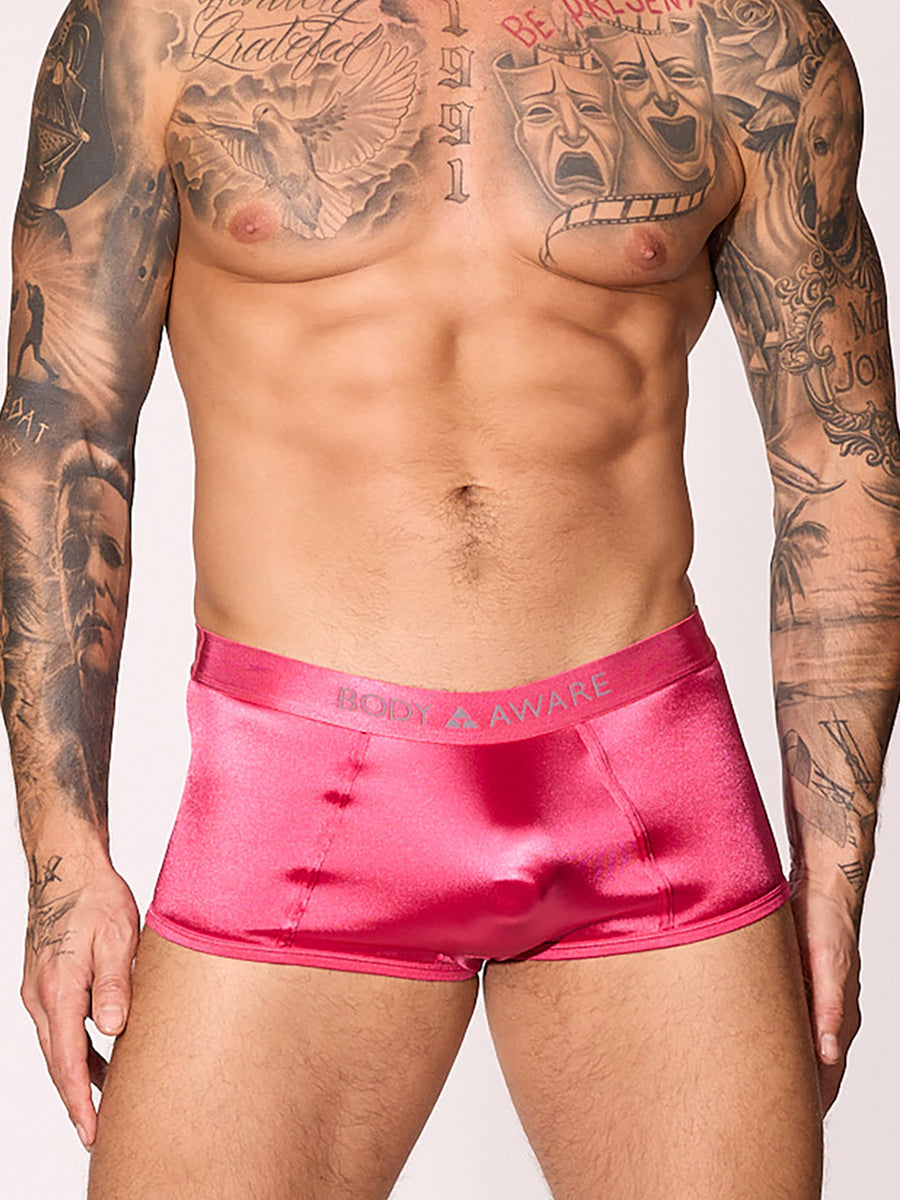 men's pink satin logo boxers - Body Aware UK
