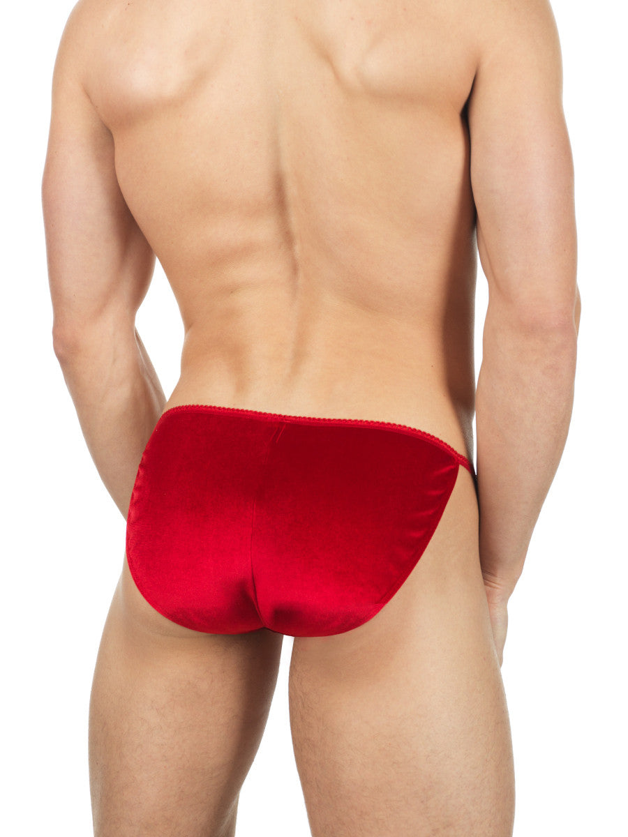 Men's sexy red velvet tanga underwear panties