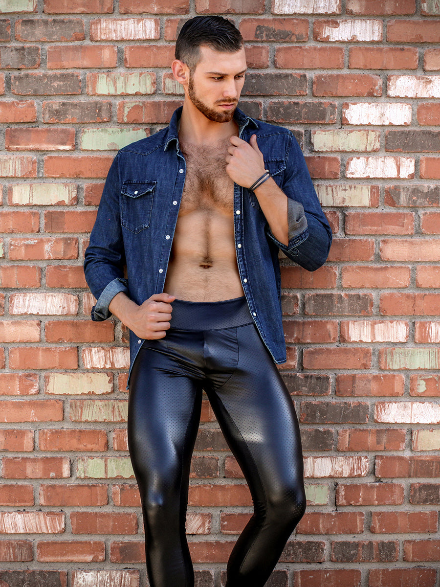 men's black pleather leggings - Body Aware UK