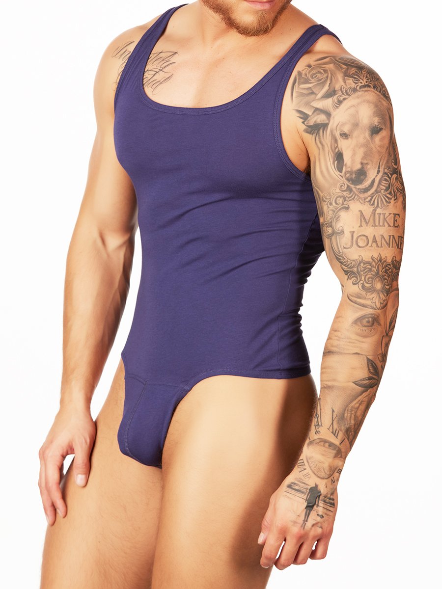 Men's blue thong bodysuit