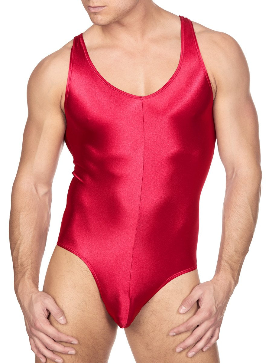 Men's Red Satin Bodysuit