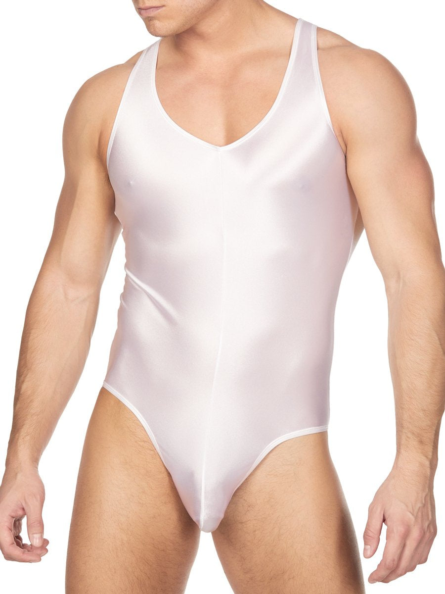 Men's White Satin Bodysuit