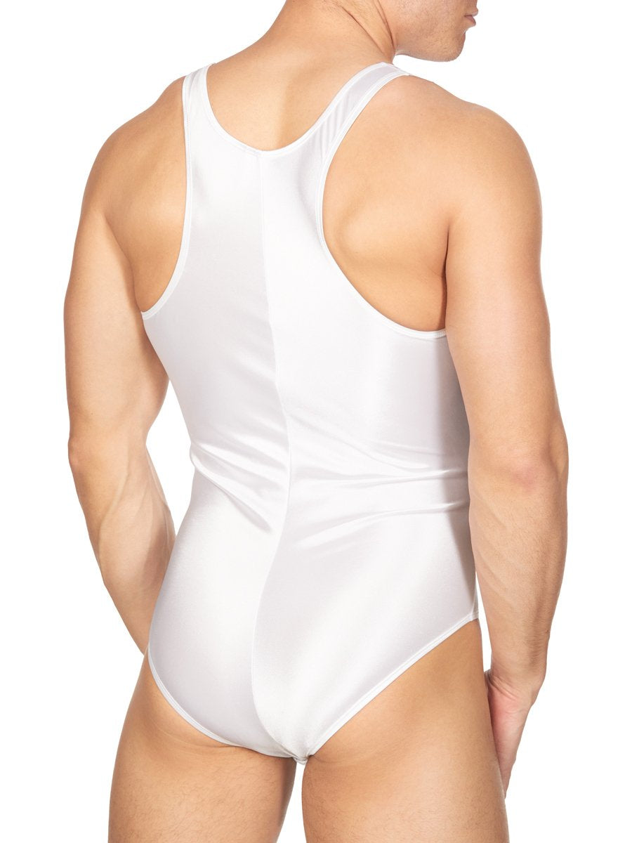 Men's White Satin Bodysuit
