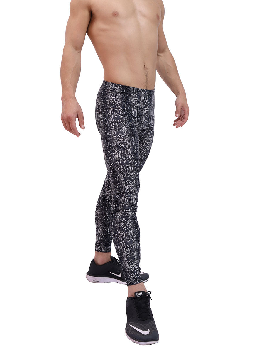 men's black snakeskin print leggings - Body Aware UK