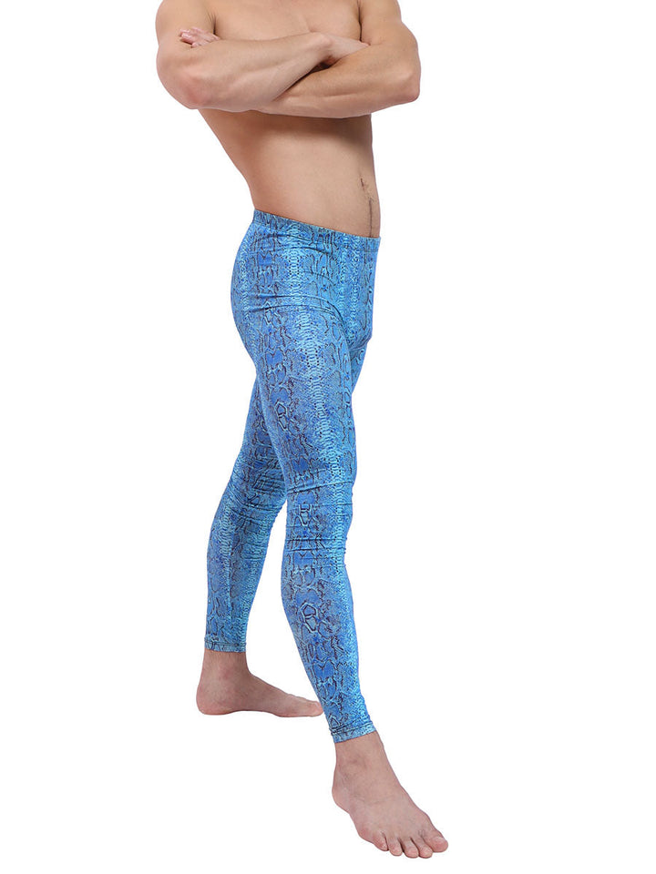 men's blue snakeskin print leggings - Body Aware UK
