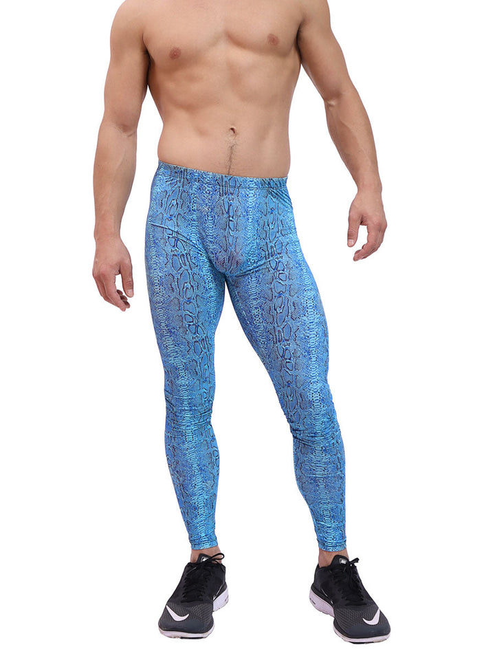 men's blue snakeskin print leggings - Body Aware UK