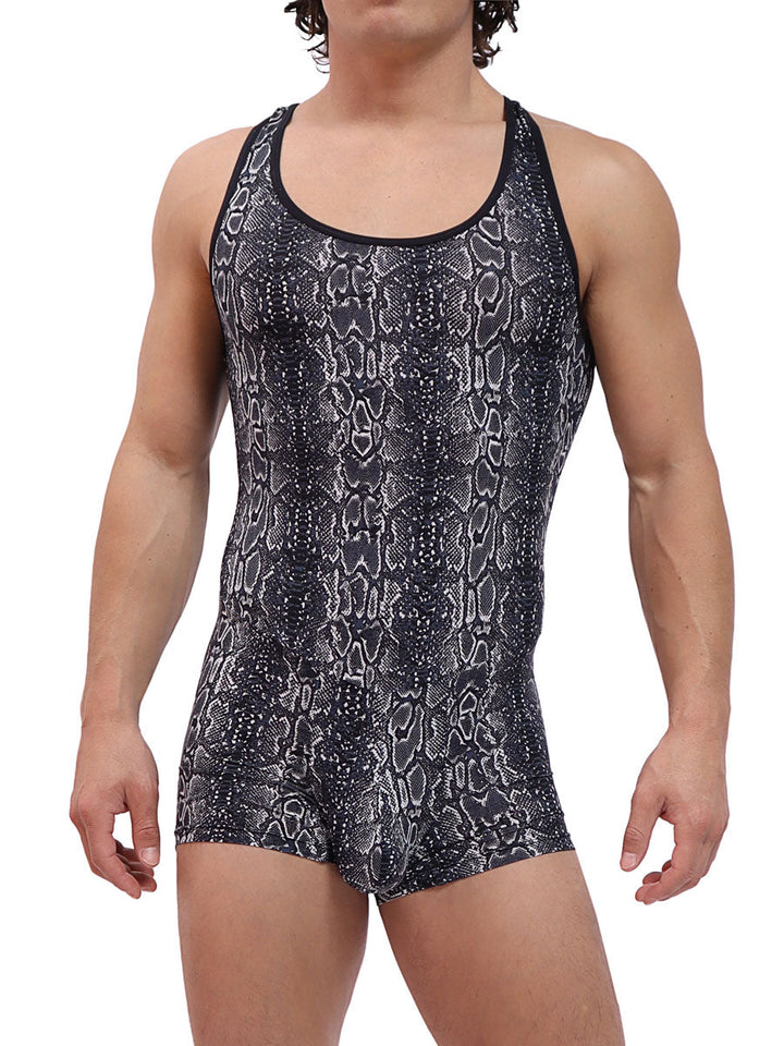 men's black snakeskin print bodysuit - Body Aware UK