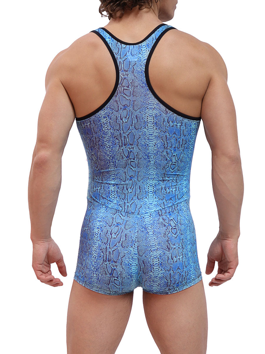 men's blue snakeskin print bodysuit - Body Aware UK