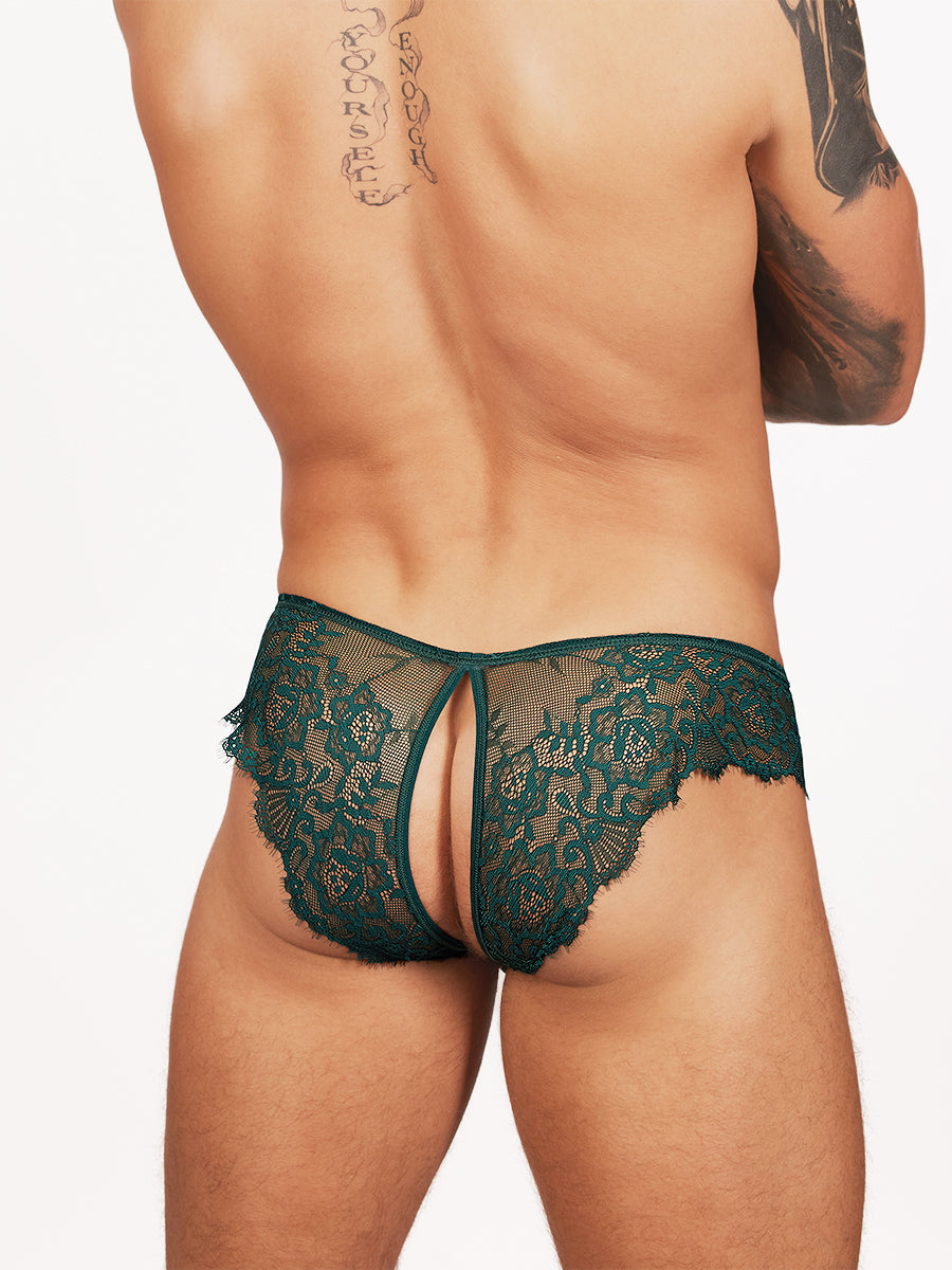 men's green lace split briefs - Body Aware UK