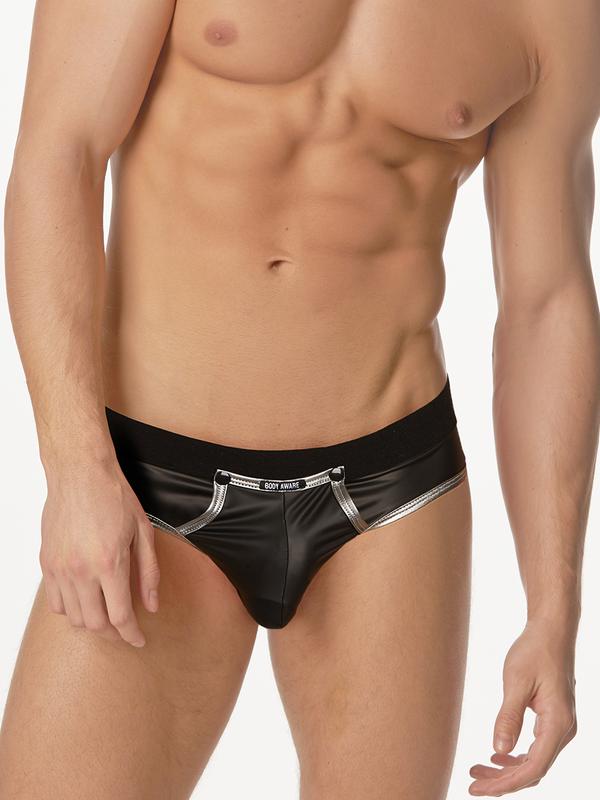 Men's black snap pouch briefs