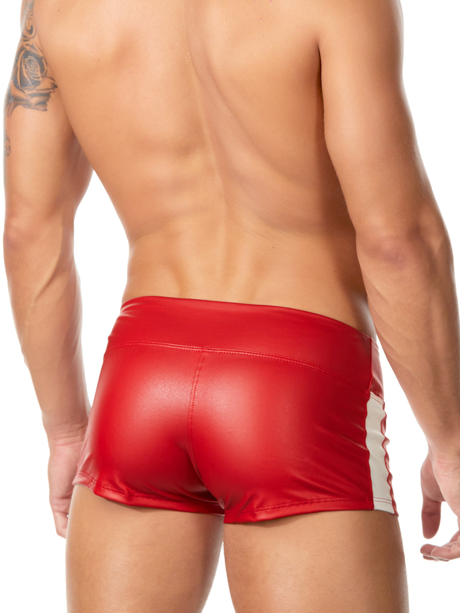 men's red pleather shorts