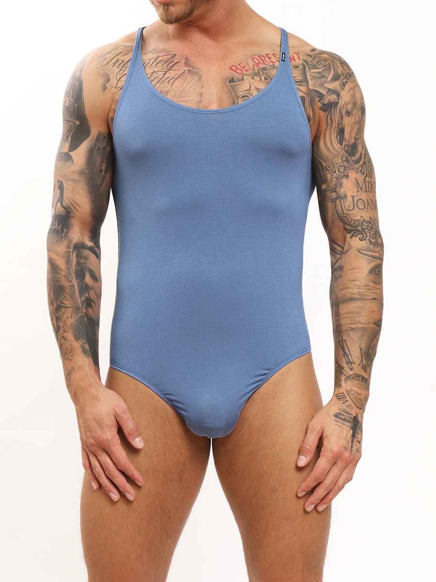 men's blue full back bodysuit with snaps - Body Aware UK