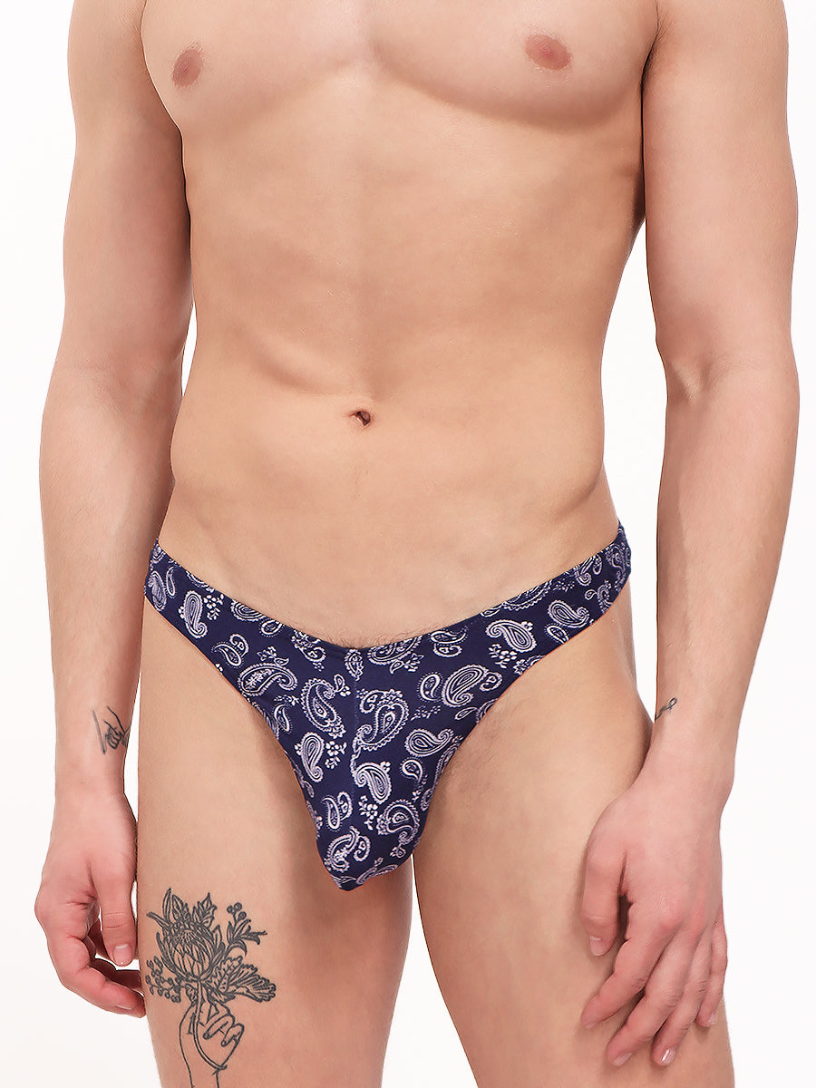 men's blue paisley print thong - Body Aware UK