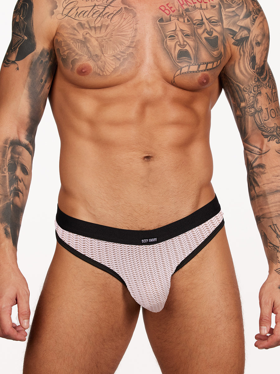 Men's white fishnet thong - Body Aware UK