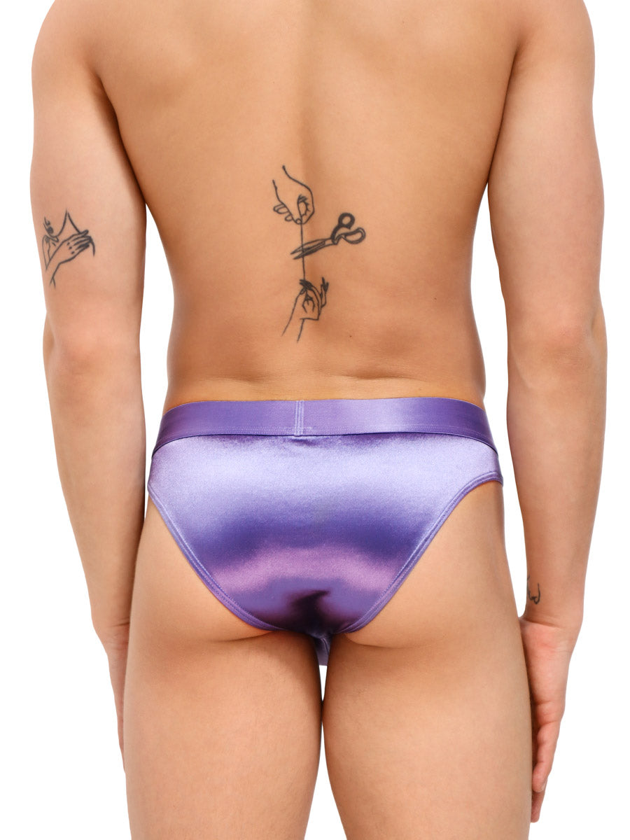 men's purple satin logo band briefs - Body Aware UK