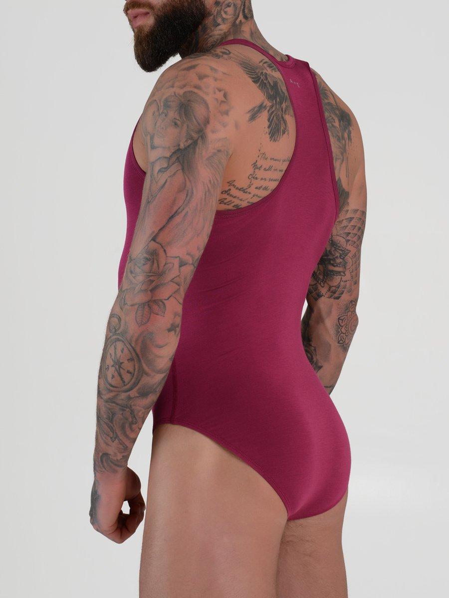 Men's red modal bodysuit leotard