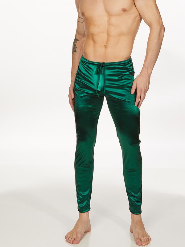 men's green satin sleep pants