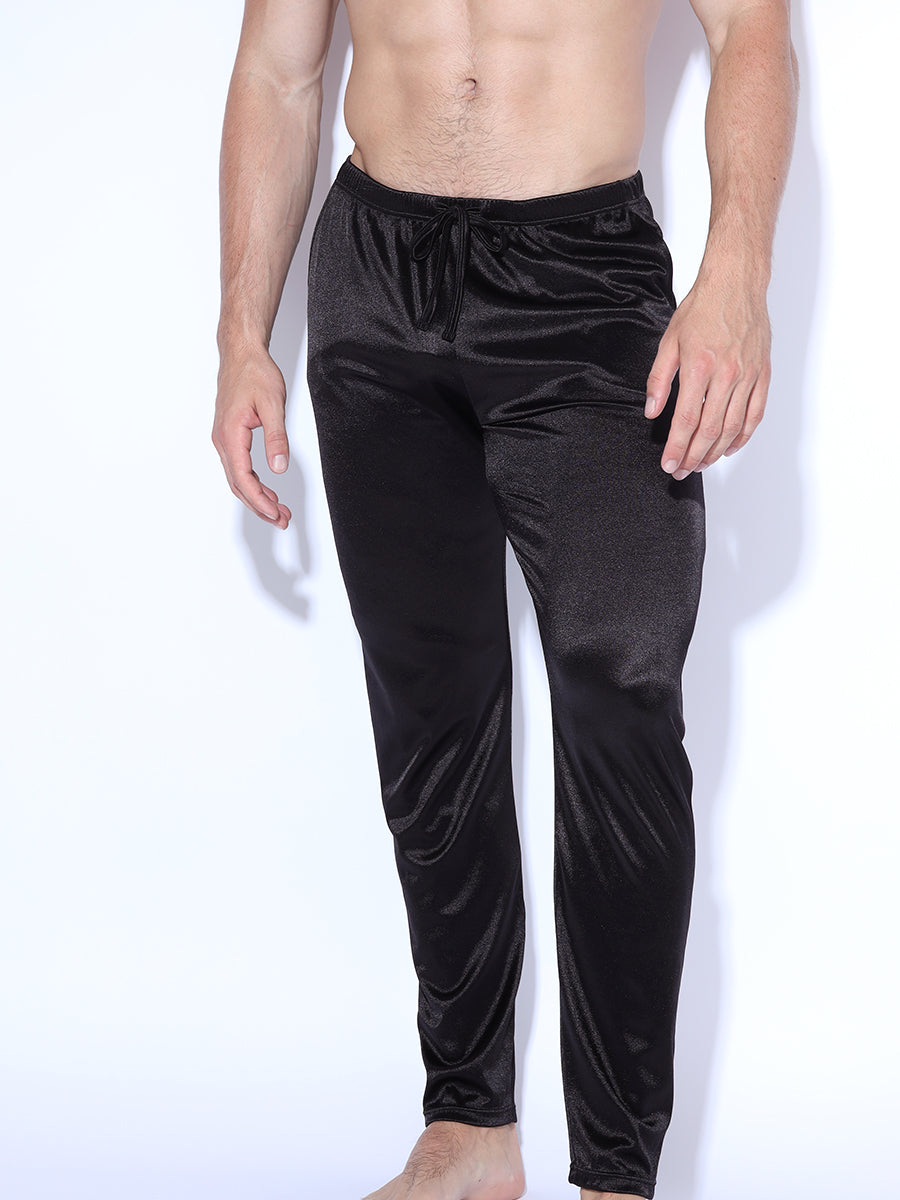 men's black satin sleep pants - Body Aware UK