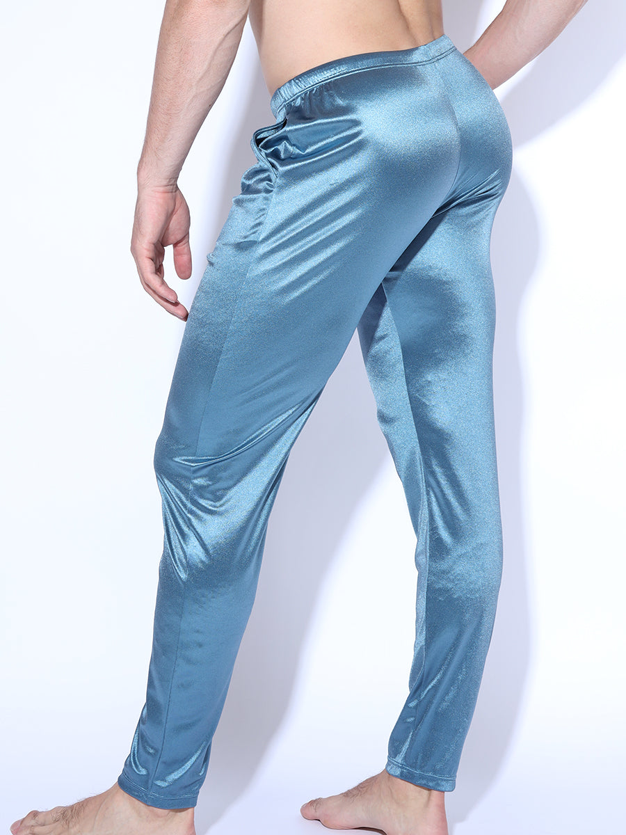 men's blue satin sleep pants - Body Aware UK