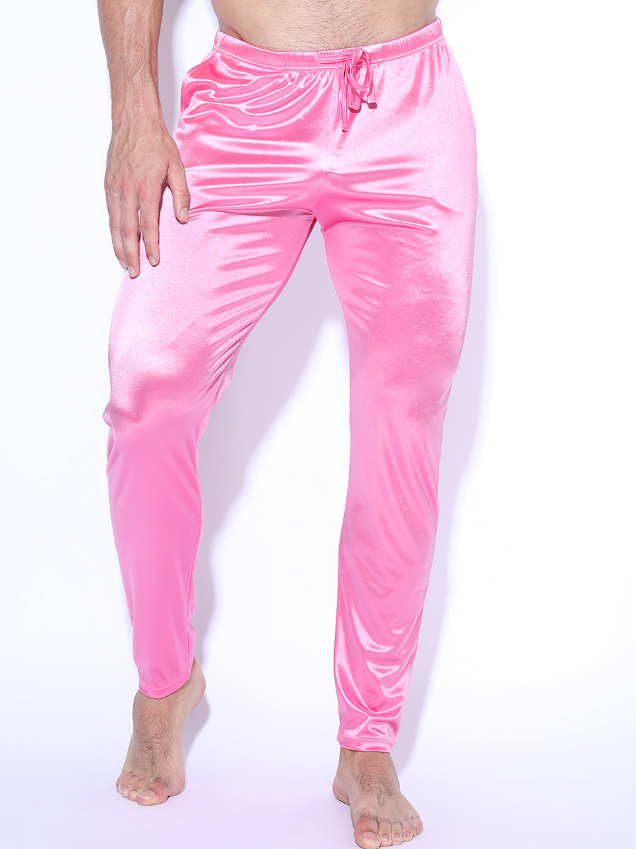 men's pink satin lounge pants - Body Aware UK