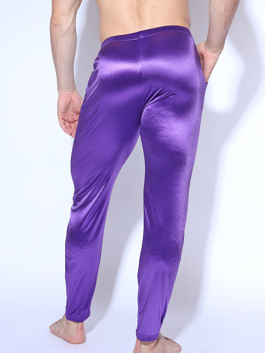 men's purple satin sleep pants - Body Aware UK