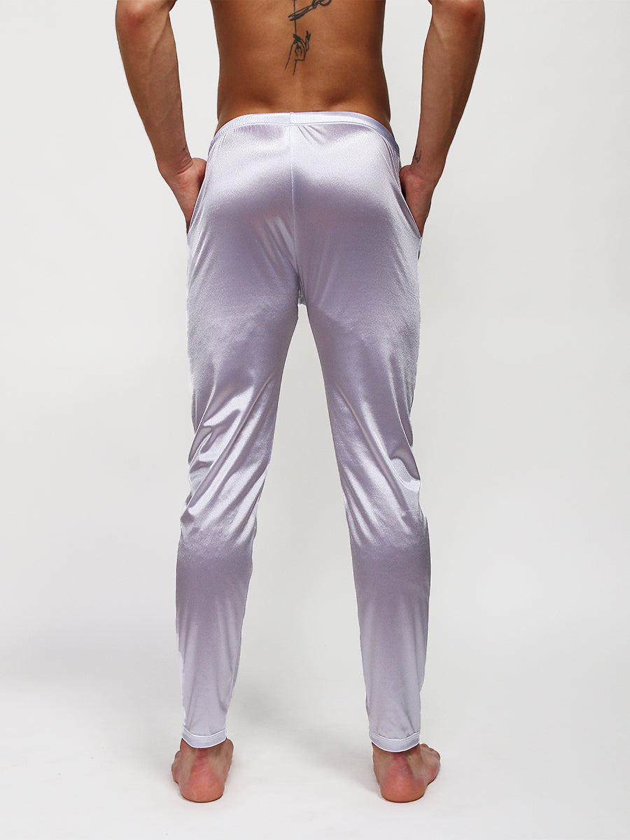 men's white satin lounge pants - Body Aware UK