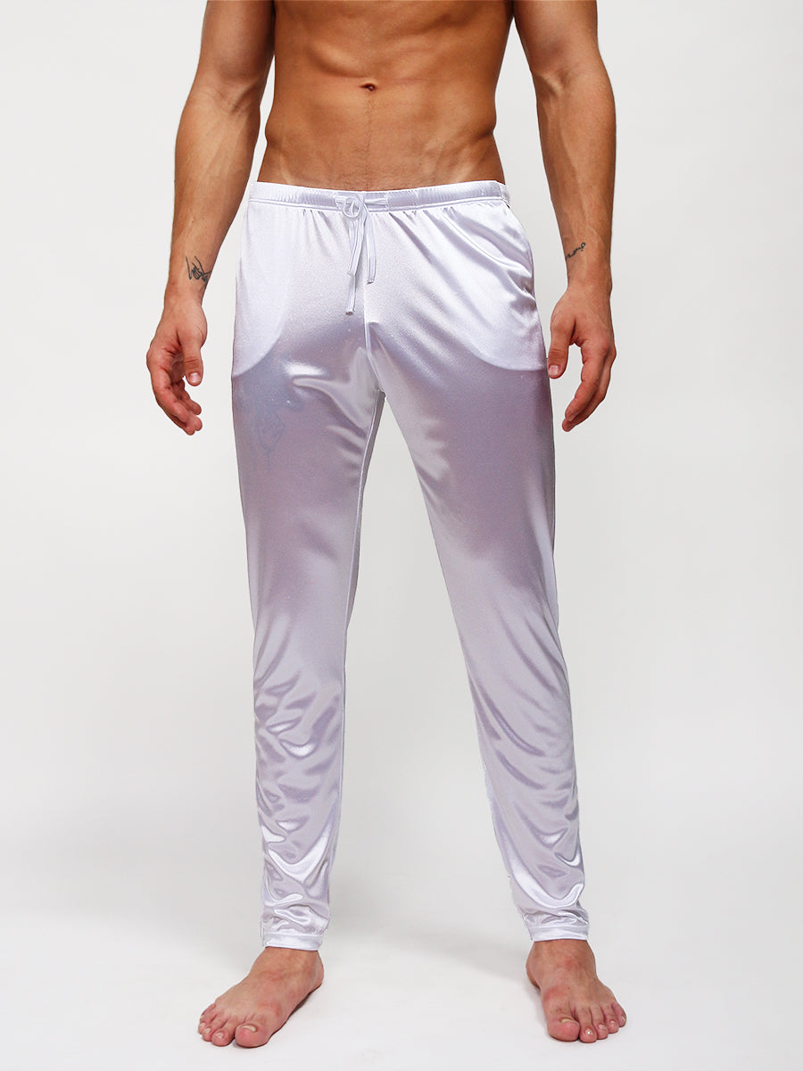 men's white satin lounge pants - Body Aware UK
