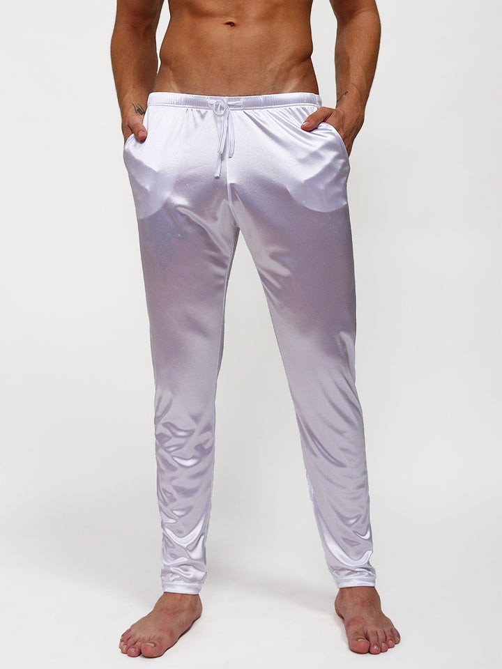 men's white satin lounge pants - Body Aware UK