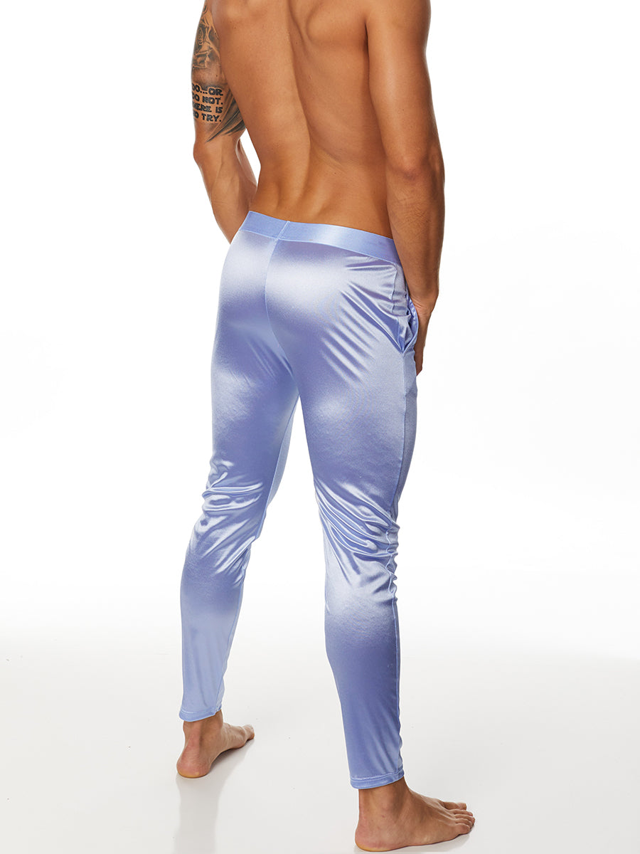 men's light blue satin pants
