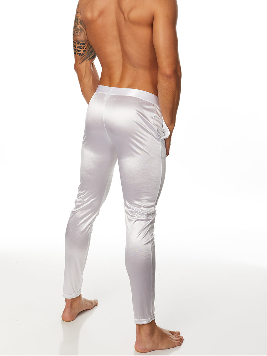 Men's white satin lounge pants