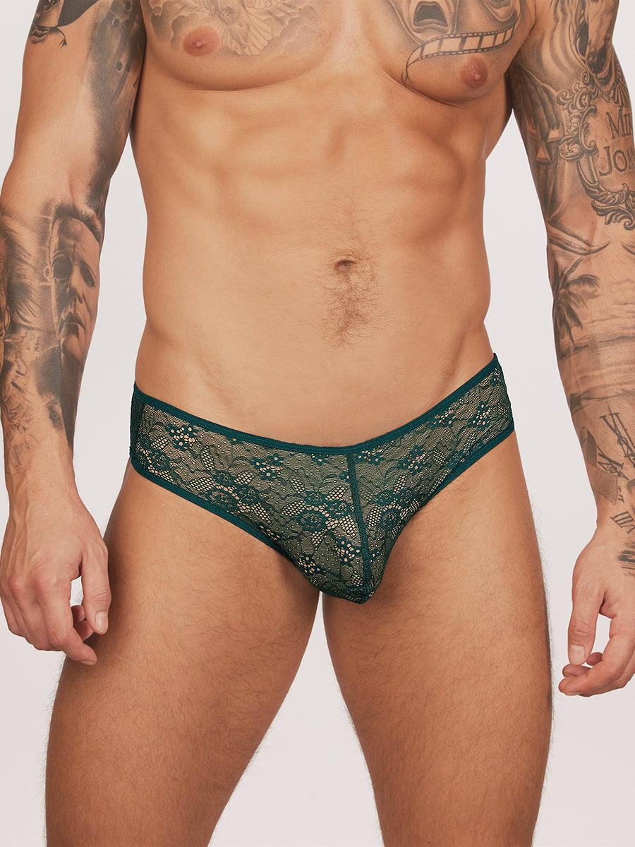 men's green lace briefs - Body Aware UK