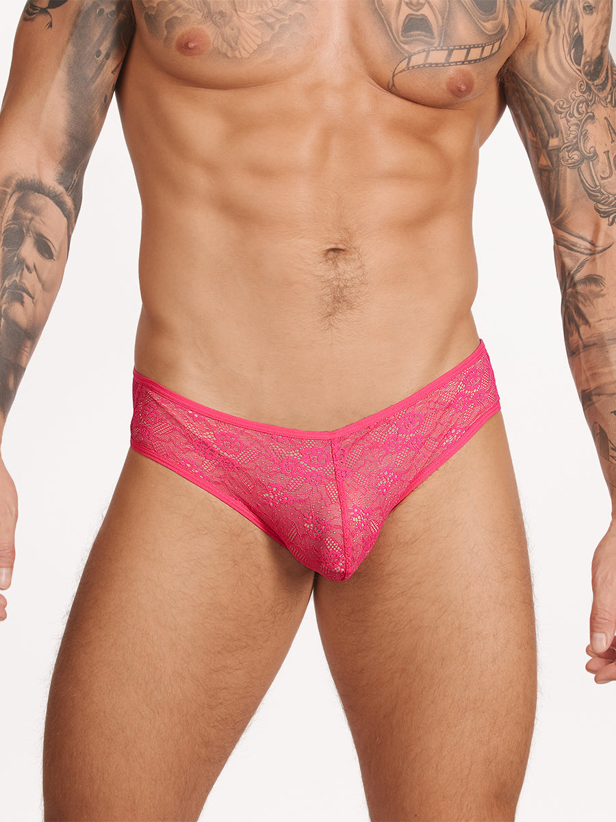 men's pink lace briefs - Body Aware UK