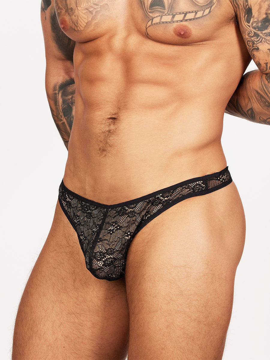 men's black lace thong - Body Aware