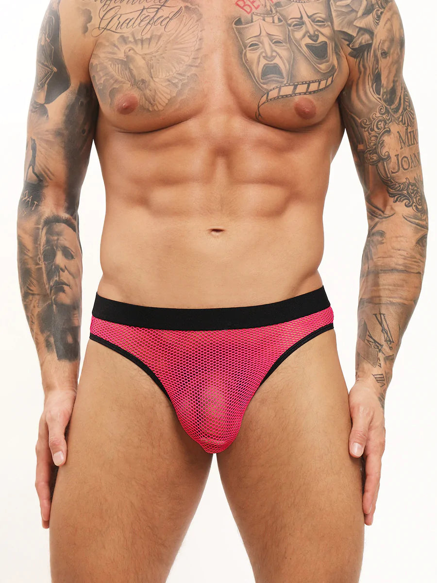 men's pink fishnet briefs - Body Aware