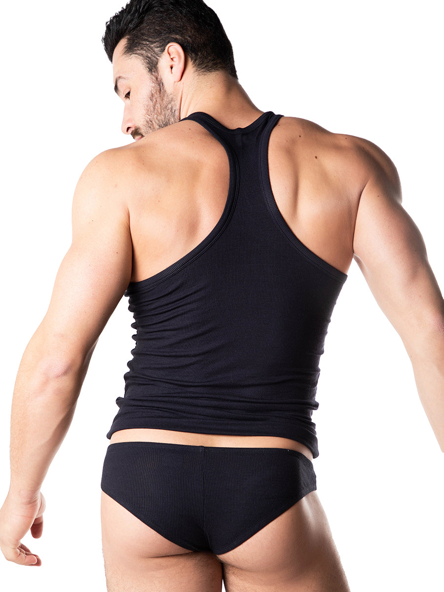 men's black ribbed tank top - Body Aware UK