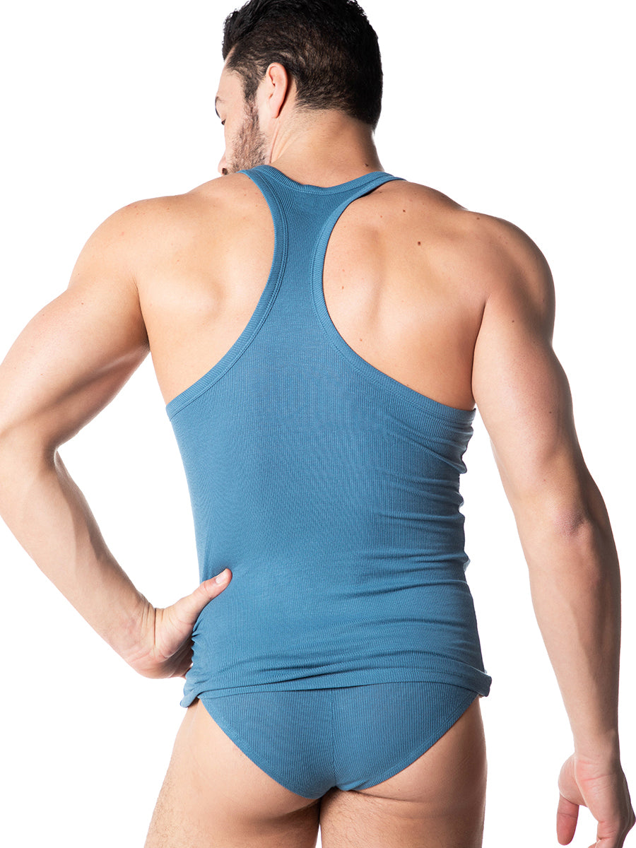 men's blue ribbed tank top - Body Aware UK