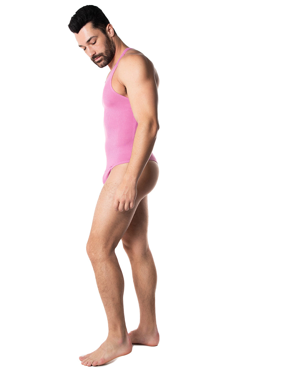 men's pink ribbed thong bodysuit - Body Aware UK