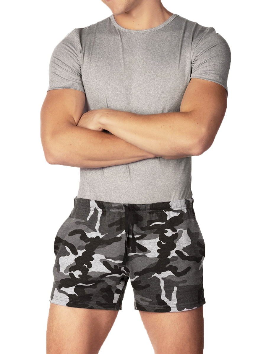 men's black camouflage fleece shorts
