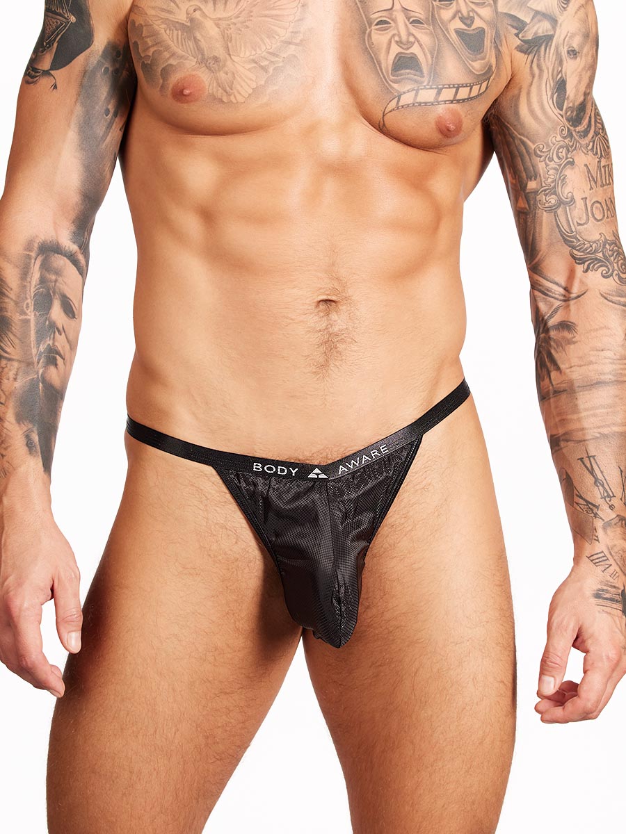 men's black nylon thong - Body Aware UK