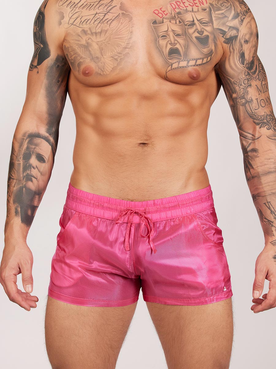 men's pink nylon gym shorts - Body Aware UK