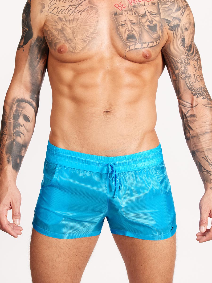 men's blue nylon gym shorts - Body Aware UK