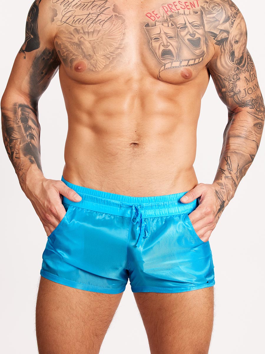 men's blue nylon gym shorts - Body Aware UK