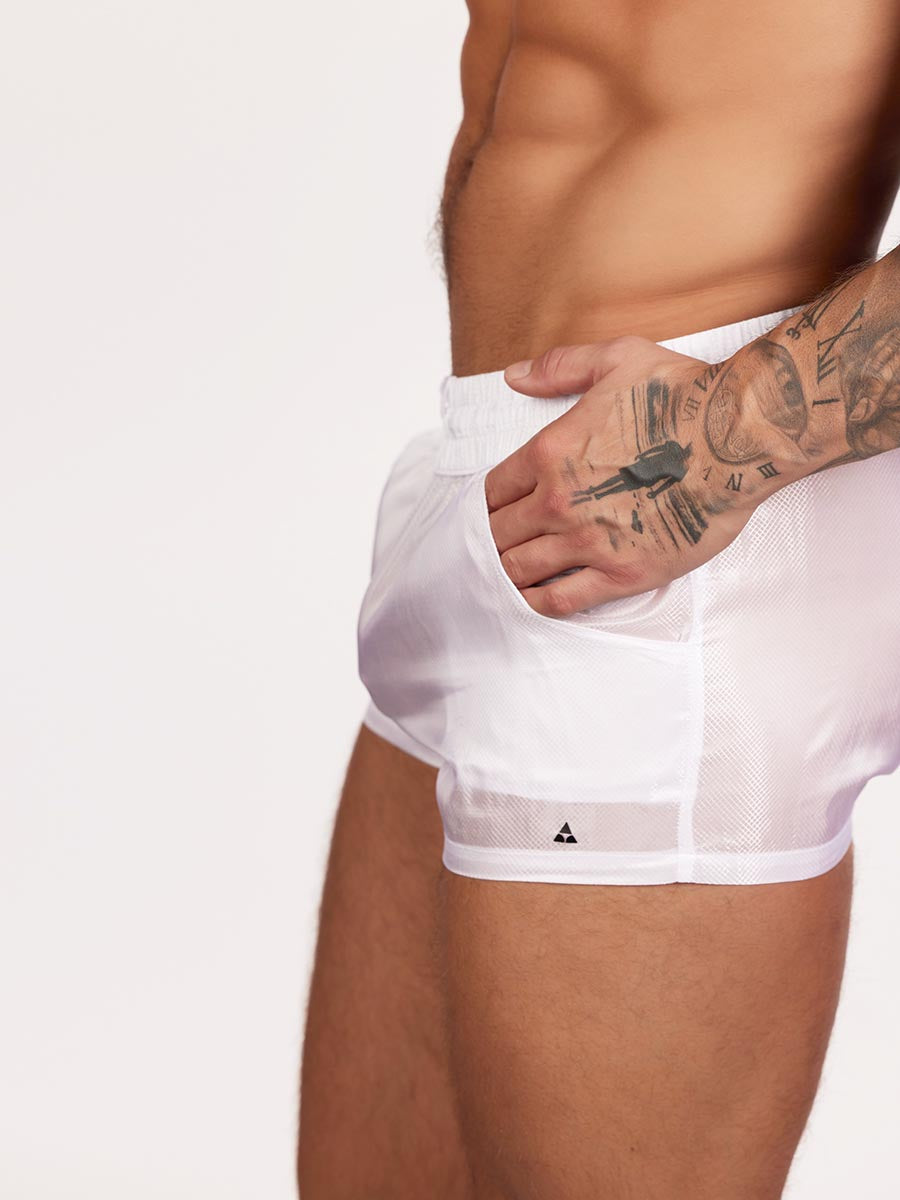 men's white nylon gym shorts - Body Aware UK